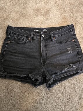 Old Navy Black Distressed Frayed OG Straight Denim Shorts 12